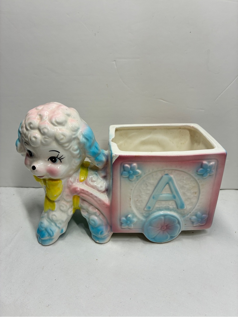 Vintage RELPO 1847 Lamb Alphabet Block Wagon Nursery Flower Planter Japan
